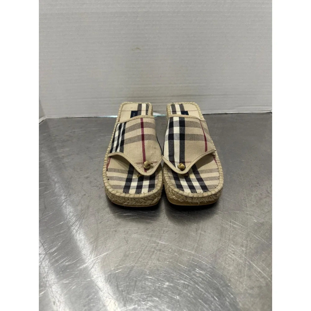 Burberry London Nova Check Espadrille Slide Sandals Tan Plaid Made in Spain 37